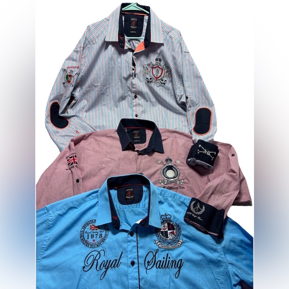 Lot 3 Absolute Rebellion Men’s Embroidered Shirts Golf Sailing Ski Preppy 4XL